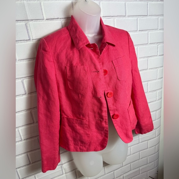 TALBOTS Coral Red Cropped linen Blazer with Classic Lapel/size 2P - Picture 8 of 12